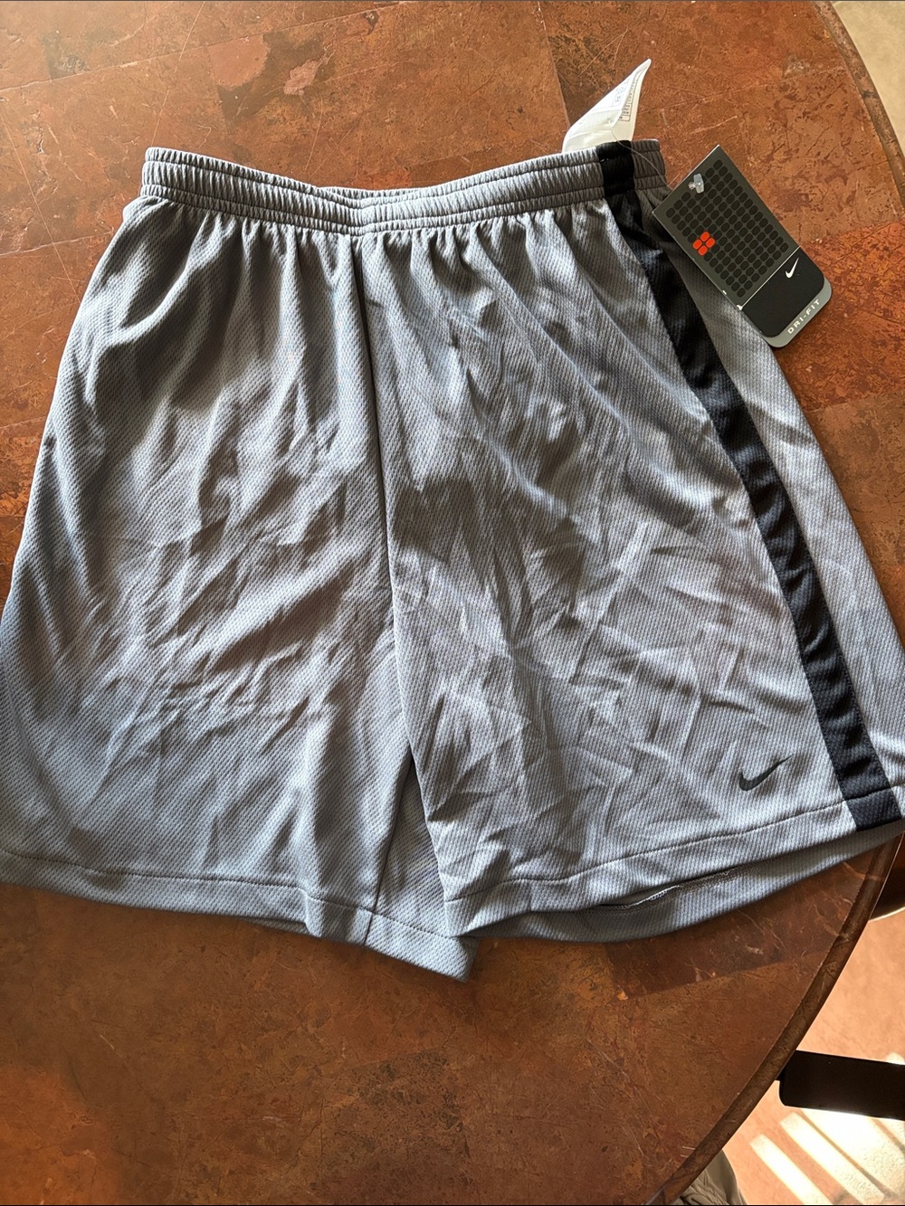 Nike Men’s Light Gray Athletic Shorts with Black Side Stripe